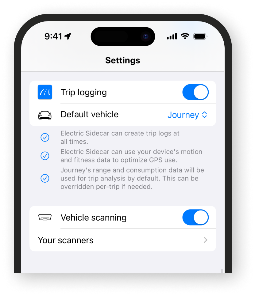 Vehicle scanning can be enabled in Sidecar's Settings